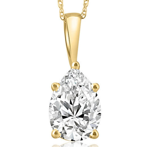 Certified 2.00 G/VS2 Pear Solitaire Diamond Pendant 14k Yellow Gold Necklace