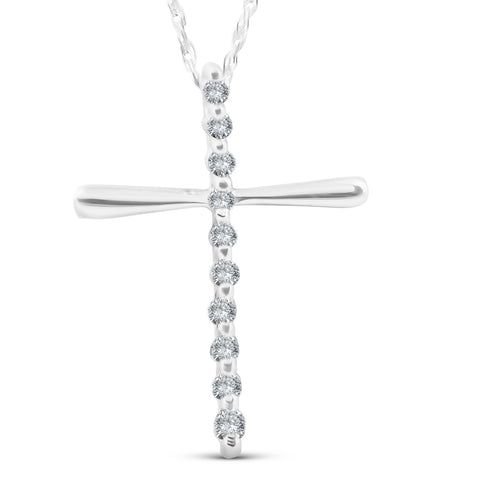 1/10ct Diamond Cross Pendant Religious White Gold New