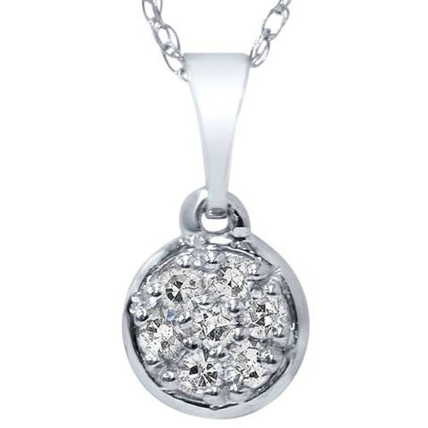 VS 1/5ct Pave Diamond Solitaire Cluster Dangle Pendant 14K White Gold 1/2" Tall