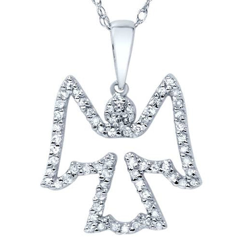 1/4ct Diamond Angel Pendant 14K White Gold