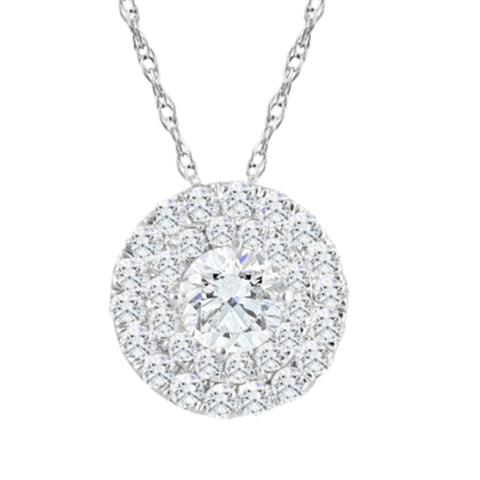 2 1/5Ct TW Diamond (1ct center) Round Halo Pendant White Gold Necklace Lab Grown