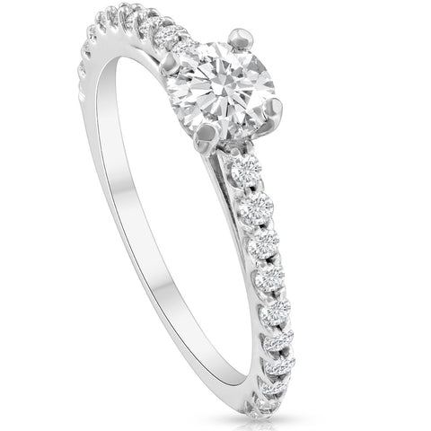 1.50Ct TDW Round Cut Natural Diamond Engagement Ring Single Row 14k White Gold