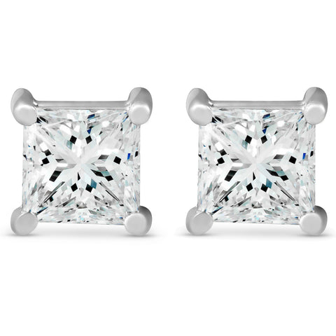 Certified F/VS 3Ct Princess Cut Diamond Studs 14k White Gold Lab Grown