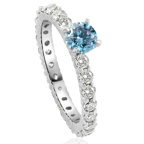 SI 1 1/3Ct Blue & White Diamond Eternity Engagement Ring 14k White Gold