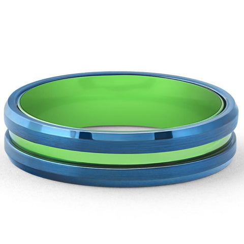 Men's Brushed Blue Tungsten Green Aluminum Ring 6mm Wedding Band