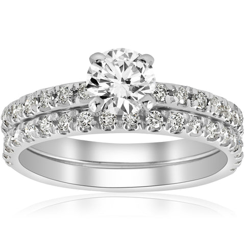 1 ct Diamond Engagement Wedding Ring French Pave Set 14k White Gold Solitaire