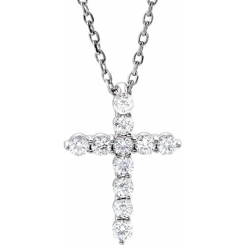 1/4 Ct Diamond Cross Women's 14k White Gold Pendant Necklace 1/2" Tall