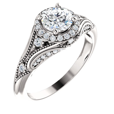 G/SI 1ct   Diamond Engagement Halo Ring Enhanced 14k White Gold