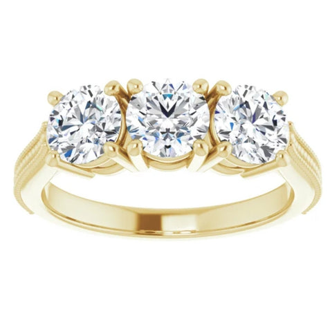 VS 1.50Ct Three Stone Lab Grown Diamond Engagement Ring Yellow Gold Anniversary