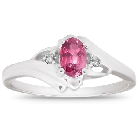 5/8ct Oval Ruby & Diamond Ring 14K White Gold