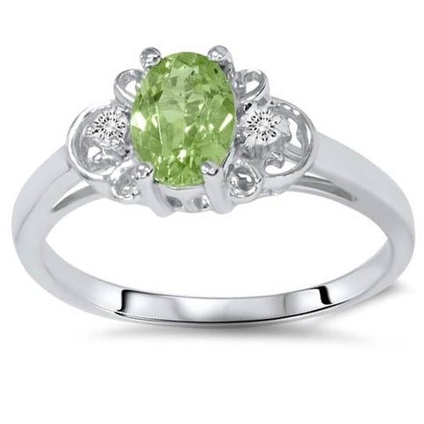 5/8Ct Peridot & Diamond Ring 14K White Gold