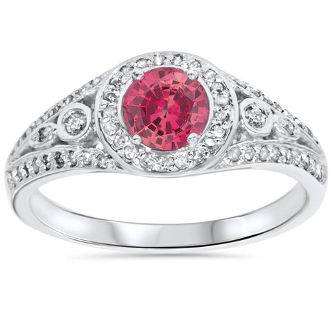 1ct Diamond & Synthetic Pink Tourmaline   Ring 14K White Gold