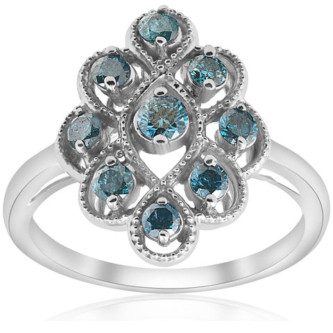 5/8ct   Blue Diamond Womens Anniversary Ring 14K White Gold Jewelry