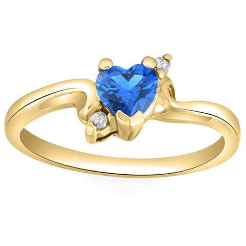 1/3Ct Heart Shaped Blue Sapphire & Diamond Ring in White, Yellow, or Rose Gold