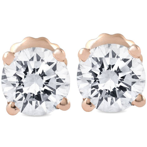 1 cttw Round Cut Natural Diamond Studs 14K Rose Gold