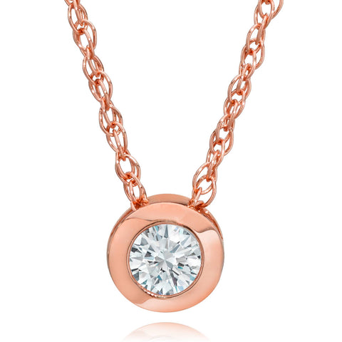 1/3ct Round Bezel Solitaire Diamond Pendant Rose Gold 14 karat Brilliant Cut