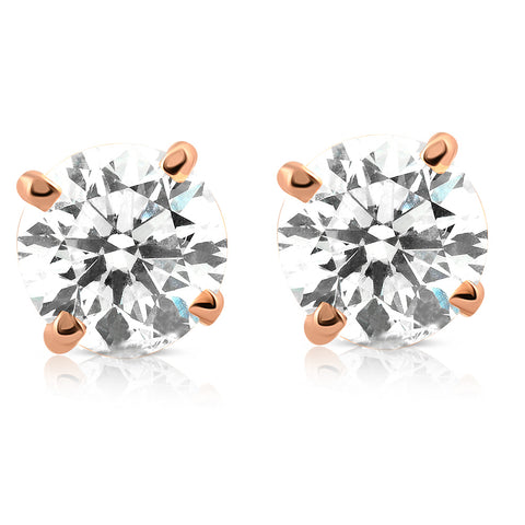 1CT Certified Lab Grown Diamond Studs Screw Backs 14k Rose Gold (G/H-SI2/I1)