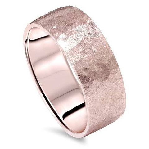 Mens Hammered Brushed 7mm Wedding Band 14K In Rose Gold