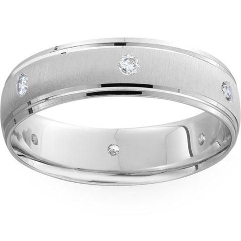 Mens Diamond 14k White Gold Wedding Ring Brushed Band 6mm