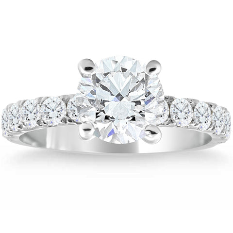 Certified 3 1/4Ct TW Round Diamond Engagement Ring 14k White Gold Lab Grown