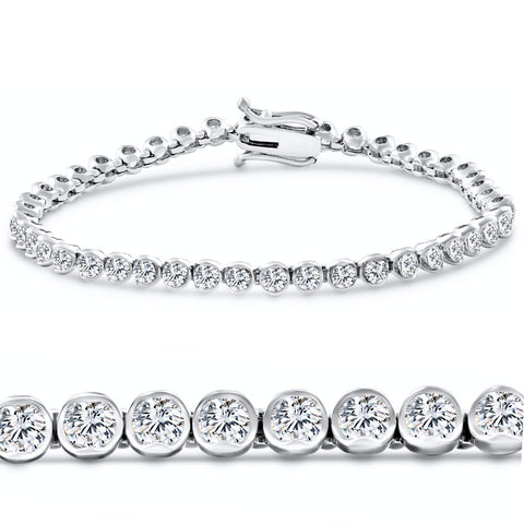 F/VS 5Ct Diamond Half Bezel Tennis Bracelet 14k White / Yellow Gold 7" Lab Grown