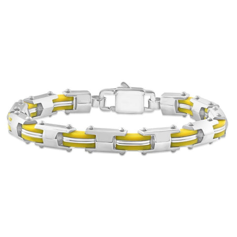 Men's Steel And Yellow Two Tone 8mm Link Flexible Trigger Clasp  8.5 " Bracelet