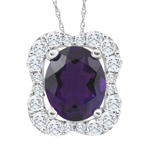 3 3/4Ct Oval Amethyst Diamond Pendant 10k White Gold Women's 18" Neklace