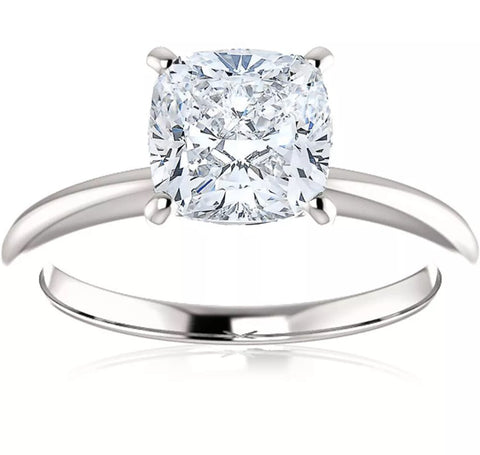 Certified G/VS 2Ct Cushion Solitaire Diamond Engagement Ring 14k Gold Lab Grown