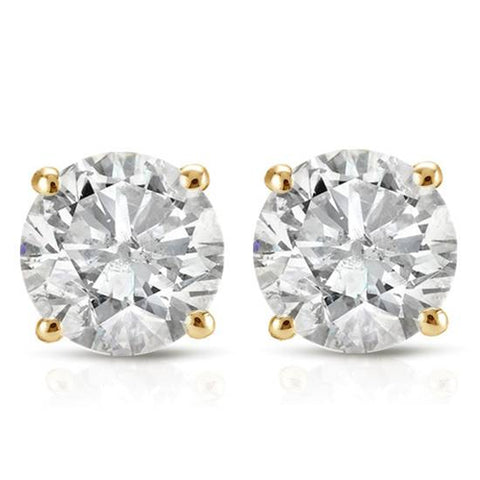 1 1/2 Ct Yellow Gold Round-Cut Diamond Studs Earrings Screw Back