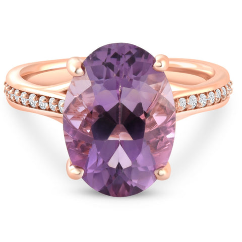 4 1/5Ct TW Amethyst & Diamond Ring in White, Yellow, or Rose Gold