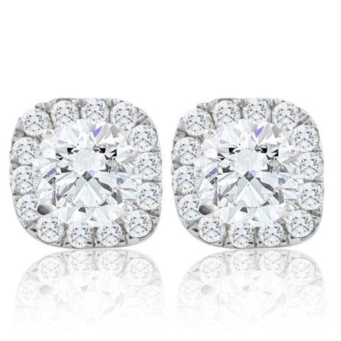 2 1/4Ct Cushion Halo Diamond Screw Back Studs 14k White Gold Enhanced Earrings