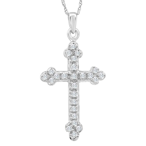 1/4Ct T.W. Diamond Cross 10k White Gold   Pendant 18" Chain Necklace