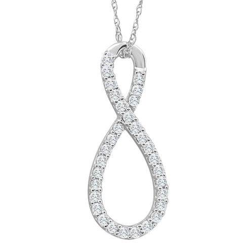 1/4Ct TW Diamond Infinity Pendant 1" Tall Women's 10k White Gold Necklace