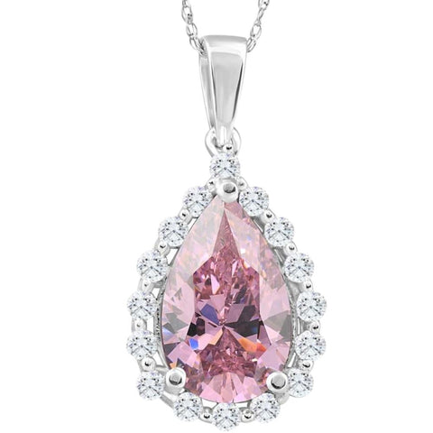 3 1/2Ct Pink Topaz & Diamond Halo Pendant 10k White Gold Womens Necklace 1" Tall