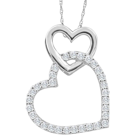 10K White Gold 1/4Ct TW Diamond Small Heart Pendant Necklace 1" Tall