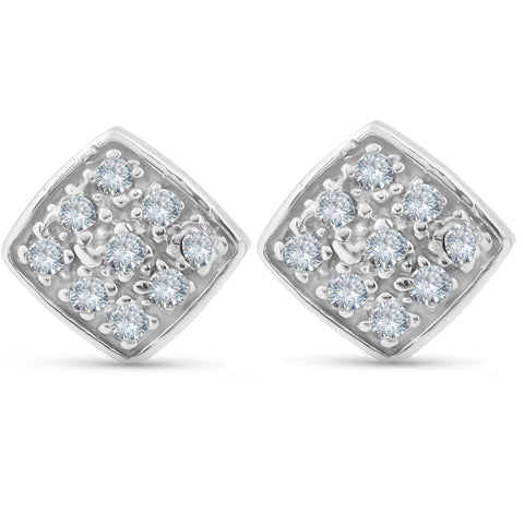 1/3ct Pave Stud Cushion Halo Diamond Cushion Shape Earrings 10K White Gold