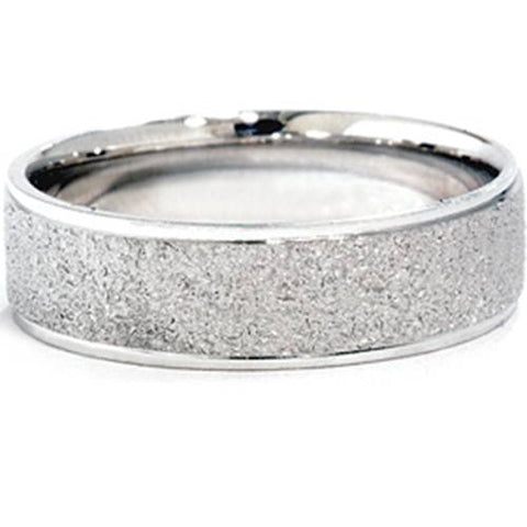 Stone Finish Wedding Band 14K White Gold