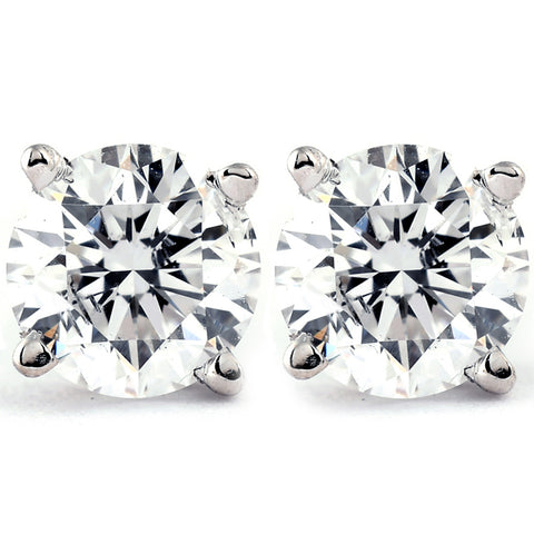 1 Ct TDW Platinum Round Cut Natural Diamond Screw Back Studs