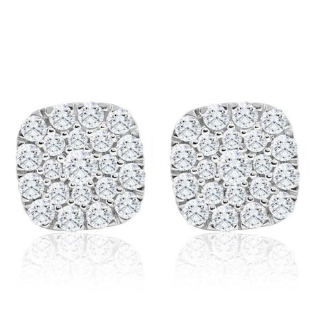 VS 1Ct TW Round Diamond Cushion Halo Studs 10k Yellow Gold Lab Grown Earrings