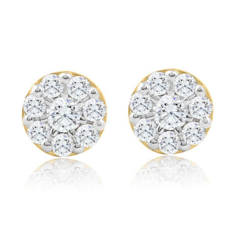 VS 1/4Ct Diamond Round Cut Studs Pave Set Lab Grown Diamond Earrings Yellow Gold