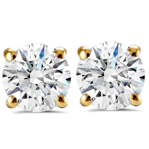 Certified DE/VS 2.03Ct TW Diamond Studs Screw Back 14k Yellow Gold Lab Grown