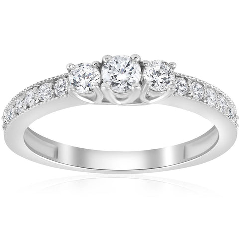 1/2ct 3-Stone Round Diamond Ring 14K White Gold