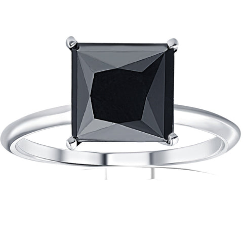 3Ct Black Moissanite Princess Cut Solitaire Engagement Ring 14k White Gold