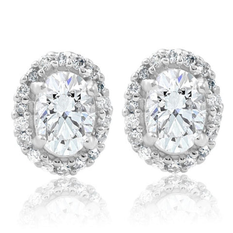 1/2Ct TW Oval Shape Halo Diamond Studs 10k White or Yellow Gold Earrings