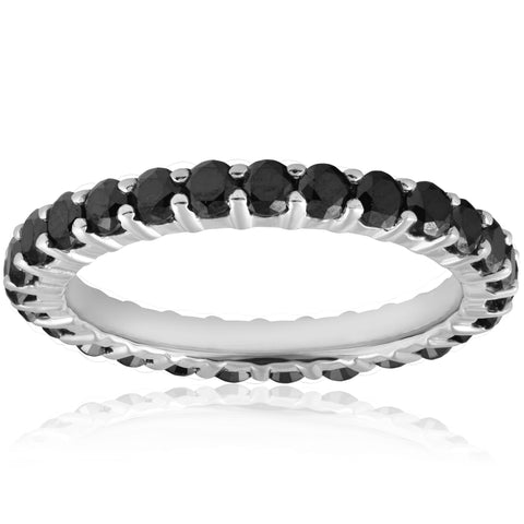 1 1/2ct Treated Black Diamond Eternity Ring 14K White Gold