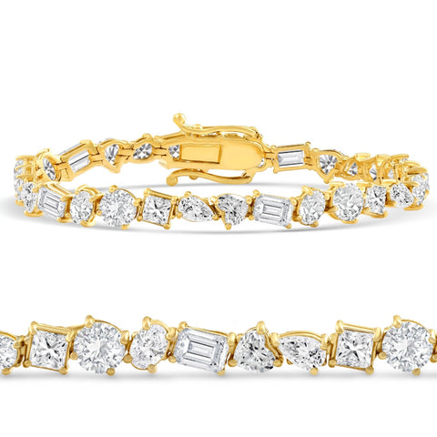 F/VS 15Ct Mixed Fancy Cut Diamond Tennis Bracelet 14k Gold Lab Grown 7"