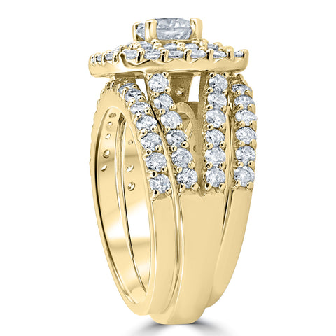 3ct Diamond Engagement Wedding Double Cushion Halo Trio Ring Set 10k Yellow Gold