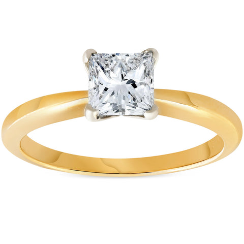 G/SI 1ct Princess Cut Diamond Solitaire 14k Yellow Gold Engagement Ring Enhanced