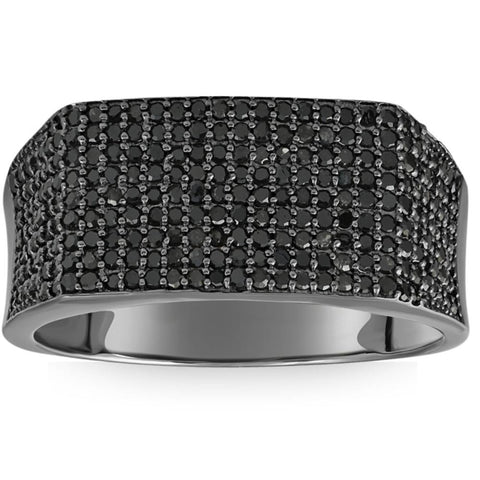 1Ct Black Diamond Men's Black Gold Pave Wedding Ring Anniversary Band