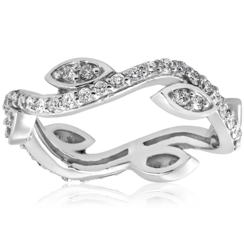 1/2Ct Diamond Vine Floral Leaf Petal Eternity Stackable Wedding Ring White Gold